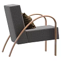 Modern Single Sofa With Gray Fabric Wooden Curved Arms And Brown Striped Cushion