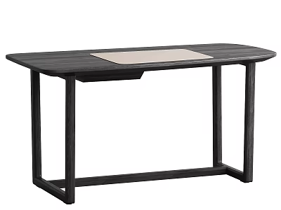 Modern Office Desk With Dark Wooden Tabletop And Light Beige Writing Pad 3d model
