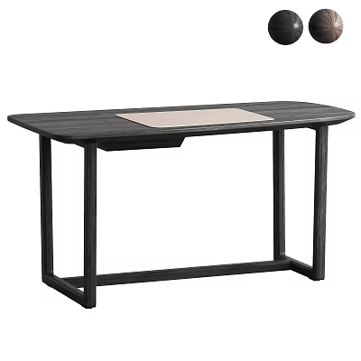 Modern Office Desk With Dark Wooden Tabletop And Light Beige Writing Pad 3d model