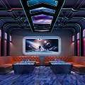KTV Interior Design With Neon Lights Leather Sofas And Stage Lighting Effects