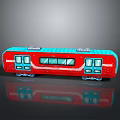 Red And Blue Model Train With Windows And Doors On Reflective Surface 3d model
