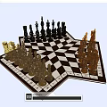 Chess Entertainment with Black Gold Pieces on Black White Checkerboard with Letter Number Markings