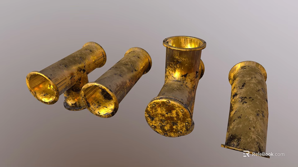Vintage Brass Pipes with Golden Patina and Textured Surface for Decorative Projects 3d model 