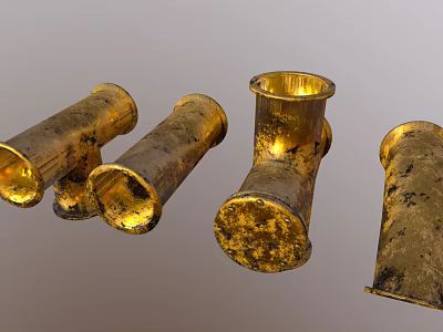 Vintage Brass Pipes with Golden Patina and Textured Surface for Decorative Projects 3d model