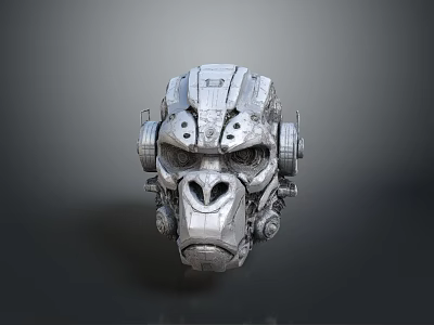 Mechanical Monkey Skull 3D Model With Metallic Texture And Futuristic Mechanical Details 3d model