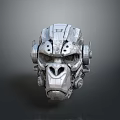 Mechanical Monkey Skull 3D Model With Metallic Texture And Futuristic Mechanical Details