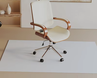 Modern White Leather Office Chair With Wooden Armrest And Swivel Rolling Wheels 3d model