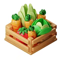 Colorful Toy Vegetables In Wooden Crate Including Carrots Cabbage And Tomato
