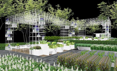 Modern Gallery Rack Leisure Courtyard Landscape Gallery Rack Iron Hollow Flower Rack Flower Box Potted Plant 3d model