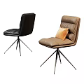 Modern Leather Dining Chairs In Black And Brown With Metal Legs And Tufted Design