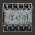 Heavy Duty Tire with Rusty Metal Casing Silver Pipes and Round Bolt Holes Design