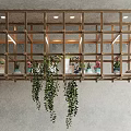 Garden Decor With Wooden Frame Flower Pots Hanging Green Plants Gray Wall And Top Lighting