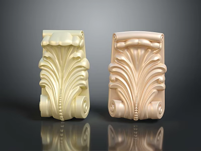 Decorative Plant Carved Elements With Cream And Beige Ornate Leaf Patterns 3d model