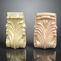 Decorative Plant Carved Elements With Cream And Beige Ornate Leaf Patterns 3d model