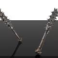 Spiked Metal Mace Weapons Displayed on Black Background with Reflection