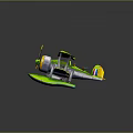 Vibrant Green Yellow Biplane Toy Model With Floats Propeller And Colorful Design