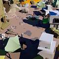 Cartoon Style Scenic Landscape With Rocky Hills Trees And Small Houses