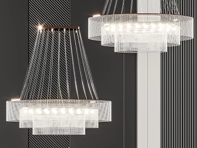 Modern Illuminated Chandeliers With Metal Frame And Mesh Design On Striped Walls 3d model