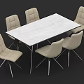 Modern Dining Table And Chair Set With Rectangular Gray Tabletop And Beige Padded Chairs 3d model