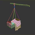 Traditional Hanging Wooden Basket With Striped Cloth And Wooden Stick Suspension