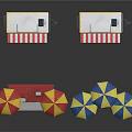 Colorful Mobile Food Carts With Striped Umbrellas Hot Dog Pizza Stalls Design