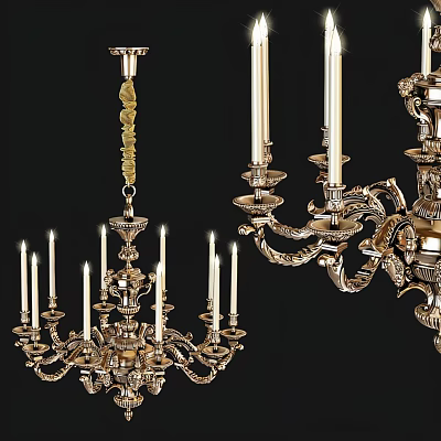 Ornate Brass Chandelier With Candle Shaped Arms And Intricate Design Details 3d model
