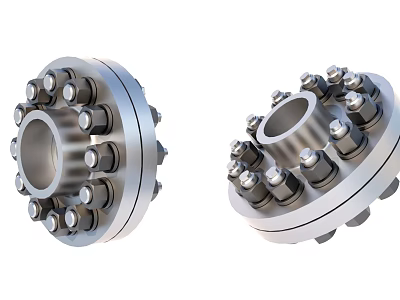Mechanical Metal Coupling Parts With Bolted Flange And Circular Structure Design 3d model
