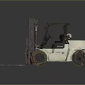 White Industrial Forklift With Large Tires And Metal Forks For Warehouse Operations