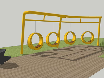 Outdoor Playground Equipment With Yellow Metal Frame And Hanging Ring Swings 3d model
