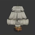Classic Sailing Ship With Multiple White Sails Brown Hull And Reflection On Dark Surface 3d model
