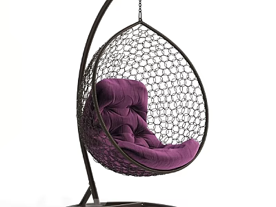 Stylish Hanging Chair With Mesh Design And Purple Padded Cushion 3d model