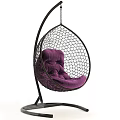 Stylish Hanging Chair With Mesh Design And Purple Padded Cushion