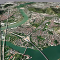 Aerial View Planning with Mountains River Bridges and Road Networks in Urban Development Layout