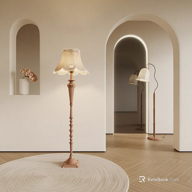 Elegant Floor Lamp in Minimalist Interior with Arched Doorway and Decorative Niche 3d model 