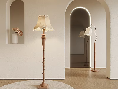 Elegant Floor Lamp in Minimalist Interior with Arched Doorway and Decorative Niche 3d model
