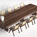 Dark Wooden Dining Table Surrounded By Light Wooden Chairs White Vase Dried Branches