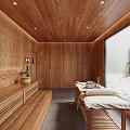 SPA Sauna Room With Wooden Interior And Snow View
