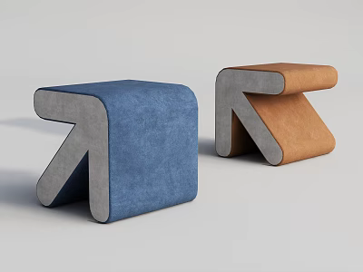Modern Blue And Brown Sofa Stools With Geometric Design And Minimalist Style 3d model