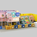Vibrant Kids Playground with Colorful Structures Slide Climbing Area and Rest Seating