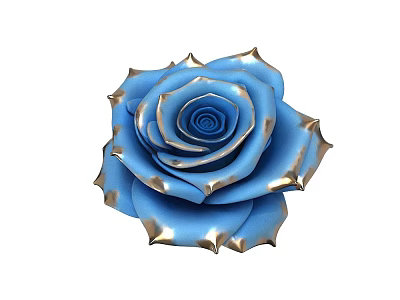 Beautiful Blue Rose With Gold Edged Petals In Decorative Vase 3d model
