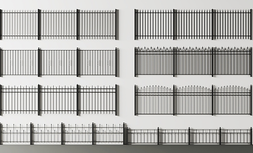 Modern wrought iron railing fence 3d model