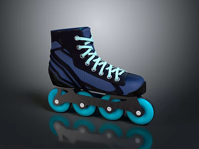 Modern High Top Striped Roller Skates With Light Blue Laces And Blue Wheels 3d model