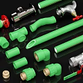 Various Blue Plumbing Pipes And Fittings With Plastic Tubes Metal Valves And Connectors