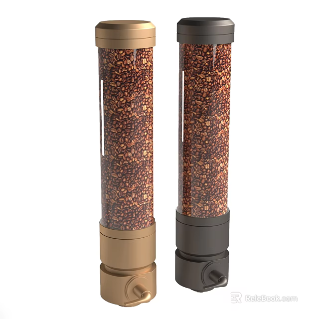 Cylindrical Ceramic Vessels With Gold And Black Metal Lids Filled With Brown Granules 3d model 