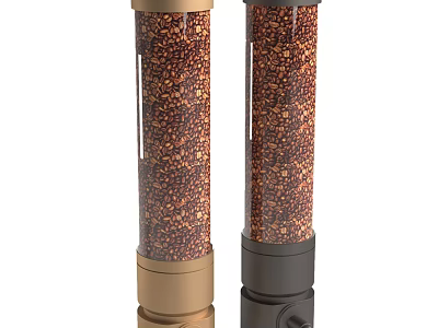 Cylindrical Ceramic Vessels With Gold And Black Metal Lids Filled With Brown Granules 3d model