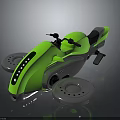 Green Three Wheeled Motorcycle with Futuristic Design Black Handlebars and Silver Accents Single Seat