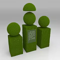 Decorative Shrub Arrangement with Round Topiaries on Square Bases and Central Plaque