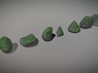 Natural Green Stone Specimens with Various Shapes Sizes Arranged in Row for Decoration 3d model