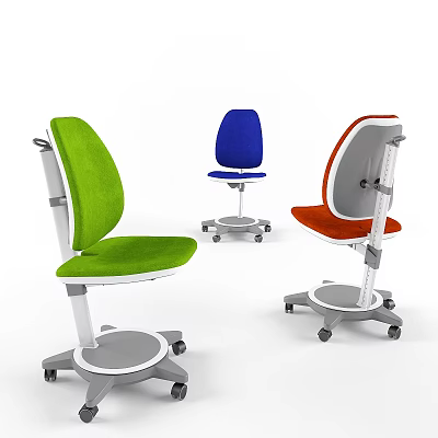 Modern Adjustable Kids Chair with Colorful Green Blue Orange Seats and Wheels 3d model