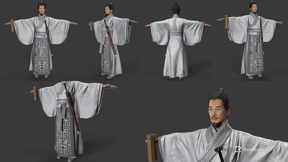 Ancient Man in Traditional Robe with Multiple Poses Different Angles and Historical Details 3d model 